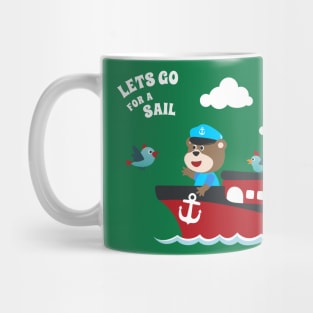 Cute bear the animal sailor on the boat with cartoon style. Mug